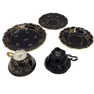 Lindner Bavaria Echt Cobalt 366 Cobalt & Gold Tea Set Lot Cups Saucers Plates